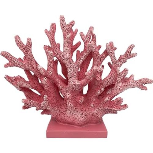 5.8" H Pink Coral Decor - Resin Coral Statue, Nautical Decor for Home, Bedroom, Bathroom, Living Room, Ocean Themed Cabinet Shelf Tabletop Decoration