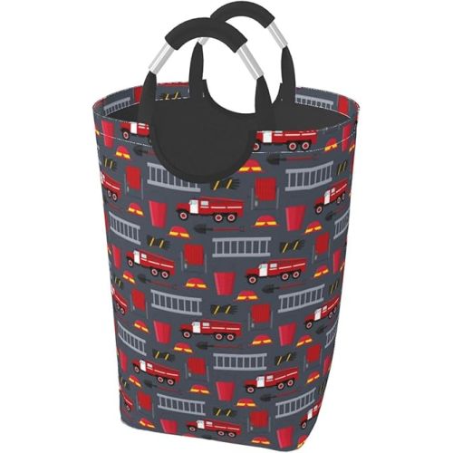 Fire Department Truck Laundry Basket Car Foldable Laundry Hamper Cute Collapsible Laundry Baskets with Handles Clothes Hamper Laundry Tote Bag for Dorm Family Storage Bin 50L