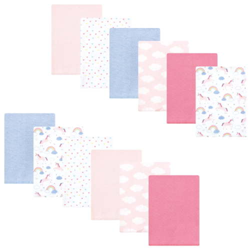 Luvable Friends Hudson Baby Flannel Burp Cloths 12pk, Pink Unicorn