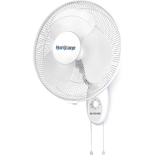 Hurricane Supreme Oscillating Wall Mount Fan w/ 3 Quiet Speeds, White, 16" - Corded Electric Air Cooling Unit w/Easy Pull Cord Controls for Homes, Greenhouses, Garages, Workshops & Gyms