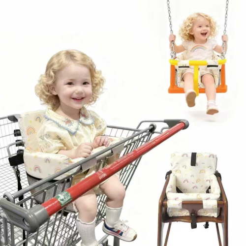 HOOETOON Shopping Cart Cover High Chair Cover Baby 2 in 1 Machine Washable Cotton Padded Safety Harness Toy Tether Toddler Infant Boy Girl,Rainbow Warm White Beige