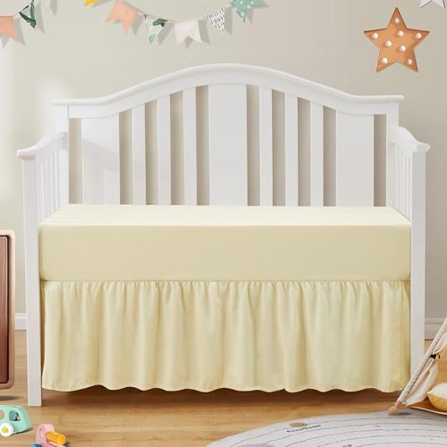 SiinvdaBZX 2-Piece Set Ruffled Crib Skirt & Crib Sheet, Ivory | Microfiber Baby Bed Skirt 52"x28" + Adjustable Elastic 14" Drop, Fit for Baby Standard Crib & Nursery Toddler Bedding