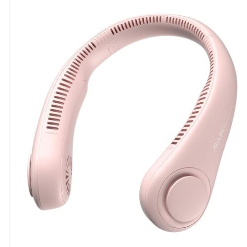 JISULIFE Portable Neck Fan, Hands-Free Bladeless, 5 Speeds, 4000 mAh Battery Operated Wearable Personal Fan, Twistable, Rechargeable, Gift for Women Men-Pink