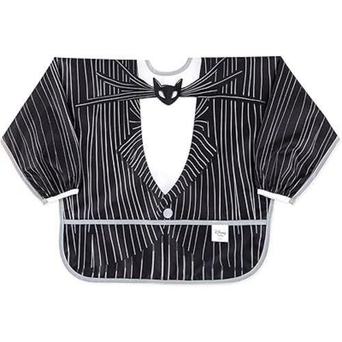 Bumkins Disney Sleeved Bib for Girl or Boy, Baby and Toddler for 6-24 Mos, Essential Must Have for Eating, Feeding, Baby Led Weaning Supplies, Long Sleeve Mess Saving Food Catcher, Jack Skellington