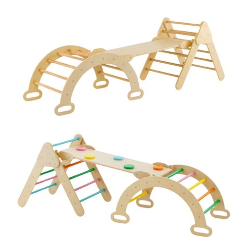 3 in 1 Pikler Climber Set with Rocker Arch and Reversible Ramp