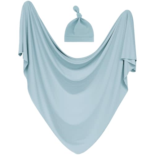 MairMore Newborn Swaddle Blanket & Beanie Set, Baby Receiving Blanket | Soft & Stretchy, 47 x 47 In, Baby Blanket with Hat & Name Sign for Photoshoot, Coming Home Outfit, Boys & Girls