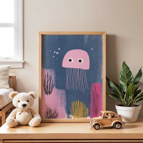 Pink Jellyfish Nursery Poster | Minimalist Sea Life Wall Art