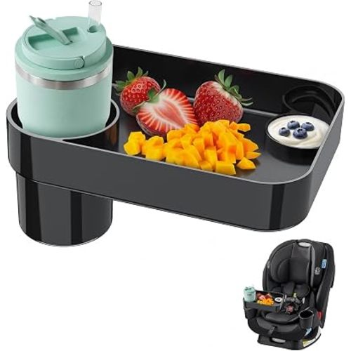 Car Seat Snack Tray for Kids Toddler Travel with Cup Holder & Dip Well