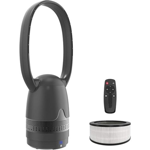 Bladeless Fan and Air Purifier Combo 26-Inch, HEPA-Filter, 8-Speed, 120° Oscillating, Remote Control, 8H Sleep Timer, Black (MT1004)