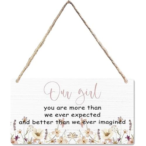 Girls Room Decor, Baby Girl Nursery Floral Botanical Wooden Sign, Baby Shower Gifts Wall Decor Hanging Sign for Toddler Baby Kids Little Girl Room, flower Door Decor 12 x 6 Inch