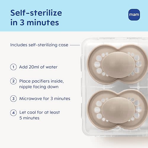 MAM Original Matte Baby Pacifiers 6-16 Months, Binky for Newborn Babies, BPA-Free Skin Soft Silicone Nipple, Easy to Clean, Developed with Medical Experts, 2 Count, With Sterilizer Case Made in Europe