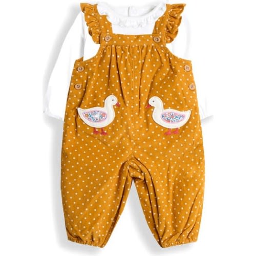 Cotton Top & Duck Appliqué Corduroy Overalls Set