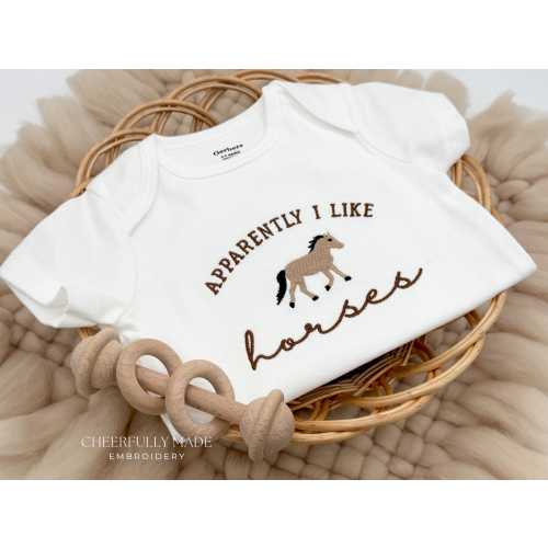 Embroidered Apparently I Like Horses Bodysuit, Funny Horses Bodysuit, Horse Pregnancy Reveal Grandparents Pregnancy Announcement Horse Lover