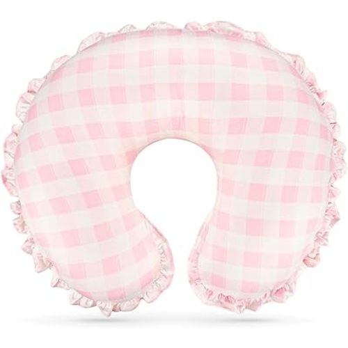 DILIMI Nursing Pillow Cover, Removable Ruffled Pillowcase for Breastfeeding Pillows, Ultra Soft Comfortable Slipcover for Baby Girl and Boy, Pink Gingham