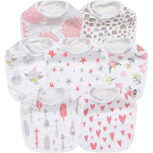 7 Pack Baby Cotton Absorbent Bibs for Drooling Teething