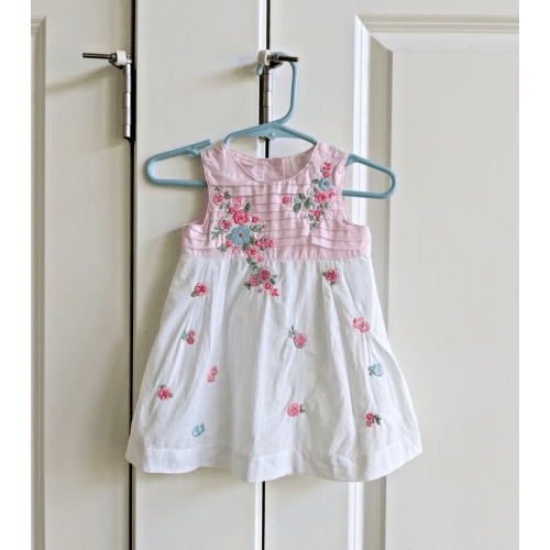First Impressions Baby Girl Dress 3-6 M Pink White Embroidered Flowers Pleats