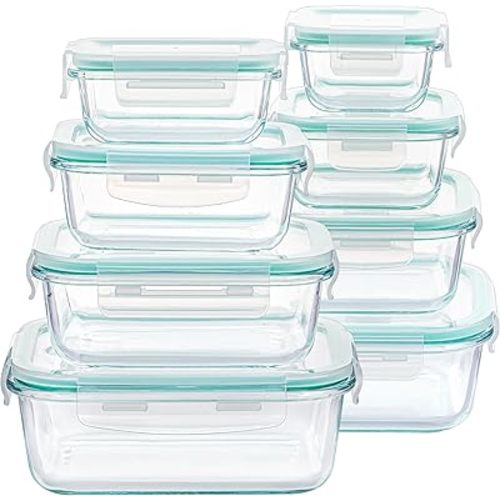 Vtopmart 8 Pack Glass Food Storage Containers with Airtight Lids, Glass Meal Prep Containers, Lunch Office Meal for Microwave, Oven, Freezer and Dishwasher, BPA Free