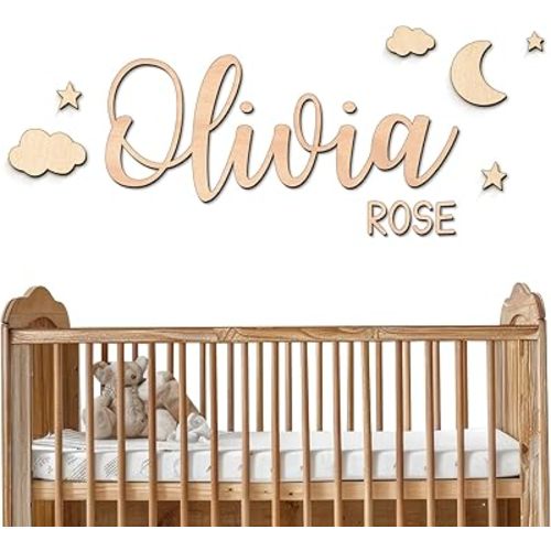 Personalized Name Sign for Nursery - Custom Wooden Name Signs for Kids Room, Personalized Nursery Name Sign - Perfect Baby Room Decor, Wall Name Decoration & Wedding signs, Family Name Signs (First Name & Middle Name)
