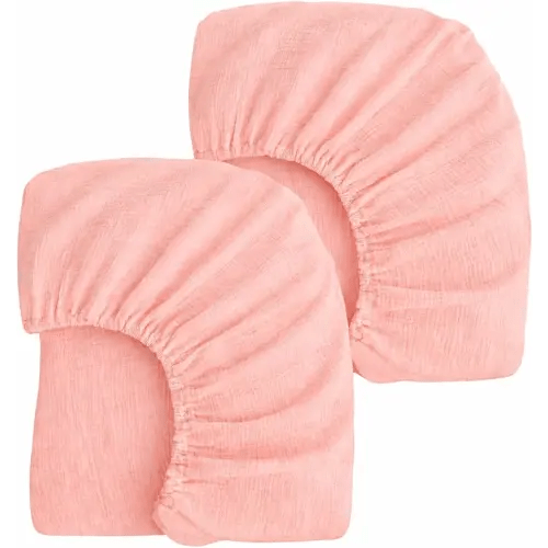 2 Pack Blush Muslin Crib Sheets for Boys & Girl- Neutral Breathable Cotton Crib Mattress Sheets Fitted for Standard 28"x 52"- Nursery Décor No Slip Crib Bed Sheets