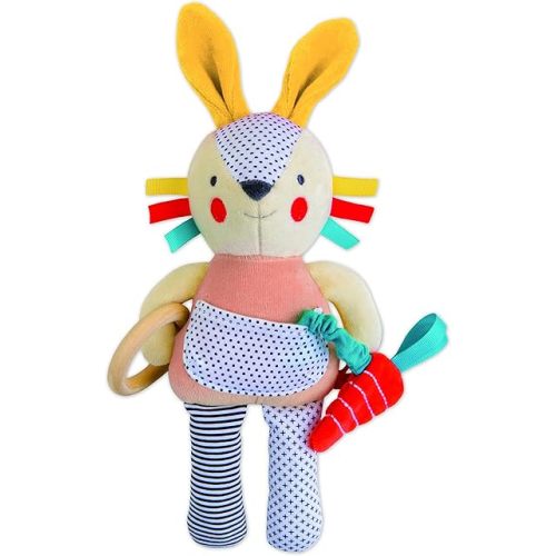 Petit Collage Organic Busy Bunny Activity Toy – Handmade Bunny Stuffed Animal for Babies and Toddlers, Entertains with Gentle Developmental Activities