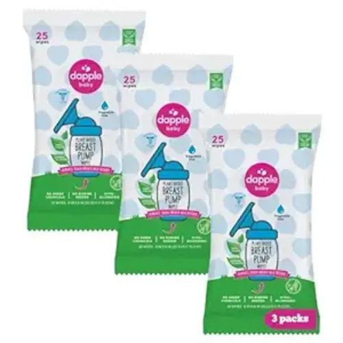 Dapple Baby Breast Pump Wipes - (3 Pack) 25 Count - Fragrance-Free, Plant-Powered & Hypoallergenic - Removes Milk Residue - Diaper Bag Essentials