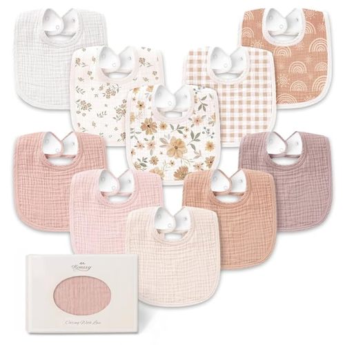 Konssy 10-Pack Muslin Baby Bibs for Drooling and Teething