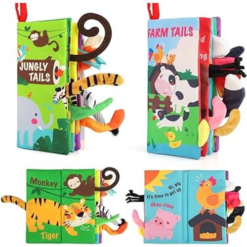 beiens Baby Book Toys, 2PCS Touch and Feel Soft Sensory Crinkle Books | Baby Toys 0-3-6-12-18 Months, Cloth Infant Newborn Toys for Tummy Time, Stroller Car Seat Toys, Baby Boy Girl Shower Gifts