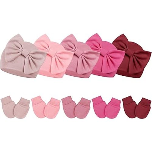 Century Star Newborn Girls Hats Baby Hat and Mitten Set Big Bow Knit Infant Headbands Winter Baby Hat for Girls