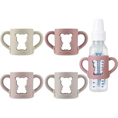 PandaEar 4 Pack Silicone Baby Bottle Handles with Dr Brown Narrow Baby Bottles 8 oz/250 ml, Non-Slip Easy Grip Handles