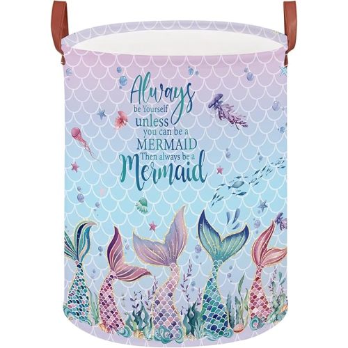 Mermaid Room Decor Kids Laundry Basket,Pink Ocean Baby Girls Laundry Hamper, Under The Sea Kids Clothes Hamper Storage Box, Cute Beach Towel Pool Toy Bin (Mermaid)