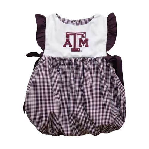 Vive La Fete Texas A&M Aggies Baby Girls MAROON Gingham Bubble Short Sleeve Dress - 6351261