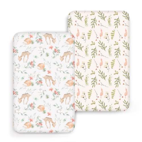 Acrabros Snug Fitted Crib Sheet Set Deer Floral