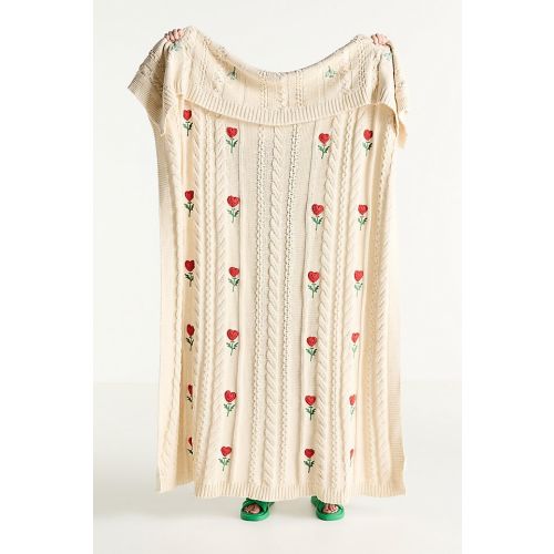Cable-Knit Icon Floral Throw Blanket