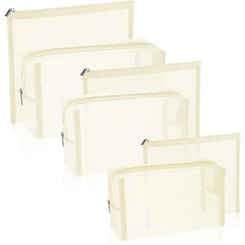 6 Pieces Mesh Makeup Bags Mesh Cosmetic Bag Portable Travel Organizing Zipper Pouch Toiletries Makeup Pouches for Home Office Travel Accessories