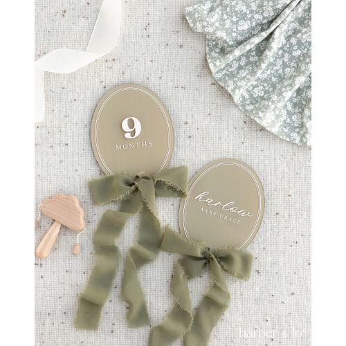 Acrylic Oval Trim Milestone Cards | Monthly Milestone Plaque Markers,Boho Interchangeable Milestone Card,Baby Shower Gift, Photo Prop