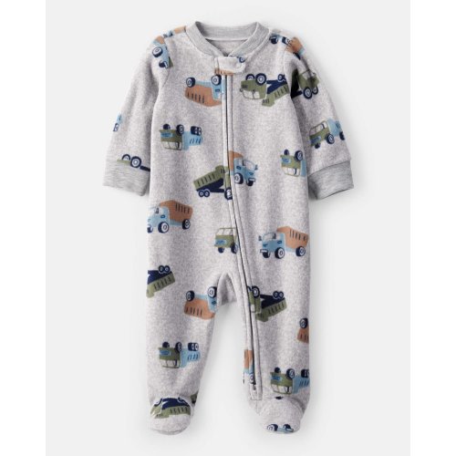 Baby Boy Construction Truck Print Loose Fit Long-Sleeve Sleep & Play Pajamas - Grey - Carter's | Carter's