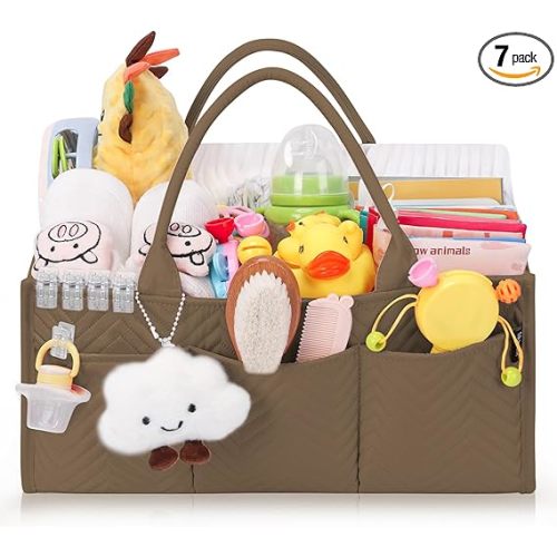 Skycase Large Diaper Caddy Organizer, Baby Organizers and Storage for Newborn Essentials Must Haves, Nursery Storage Basket for Baby Shower Gifts, Baby Registry Search for Boy or Girl - Brown