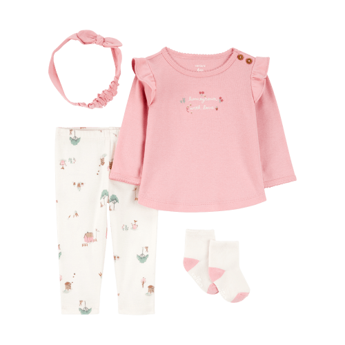 Baby 4-Piece Farm Print Outfit Set - White/Pink - Carter's | Carter's