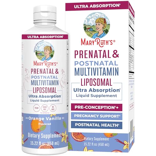 MaryRuth's Prenatal & Postnatal Multivitamin Liposomal, Vegan, 30 Servings | Preconception & Pregnancy, Folate Choline Omega 3 DHA, Vegan, Sugar Free, Gluten Free, 30 Servings