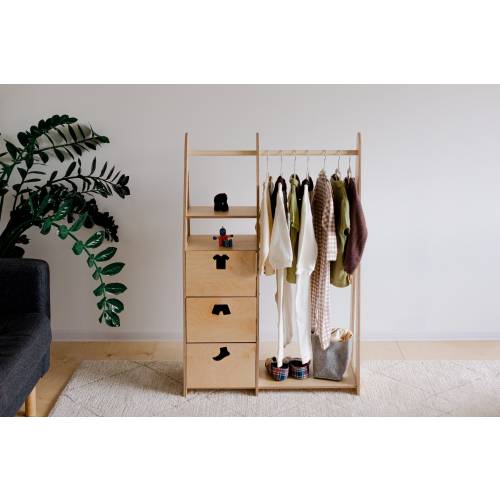 Children wardrobe Montessori clothing rack Wooden clothing rack Wood frame rack Toddler wardrobe Clothing rack with drawers Kids furniture