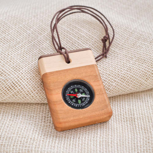 Rectangular Multicolor Fluid-Filled Compass with a Cherry Hardwood Bottom