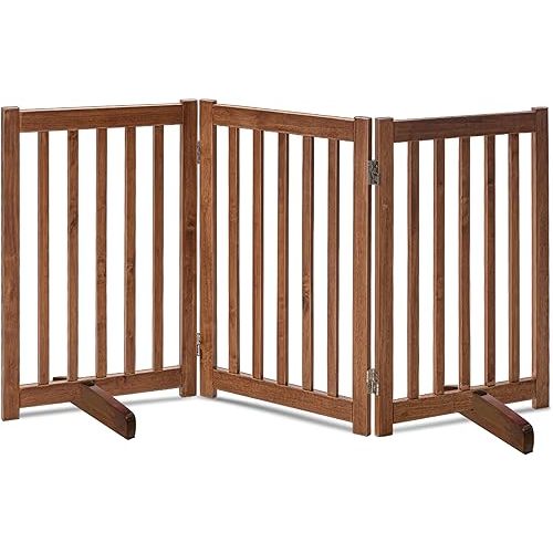 LZRS Solid Hardwood Freestanding Pet Gate,Wooden Dog Gates Indoor for Doorways,Nature Wood Dog Gates for The House,Stairs,Safety Fence,Oak,30" Height-3 Panels