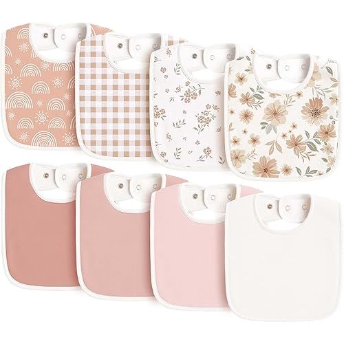 Konssy Baby Bibs 8 Pack Baby Drool Bibs for Unisex Boys and Girls, Soft Absorbent Set for Teething and Drooling