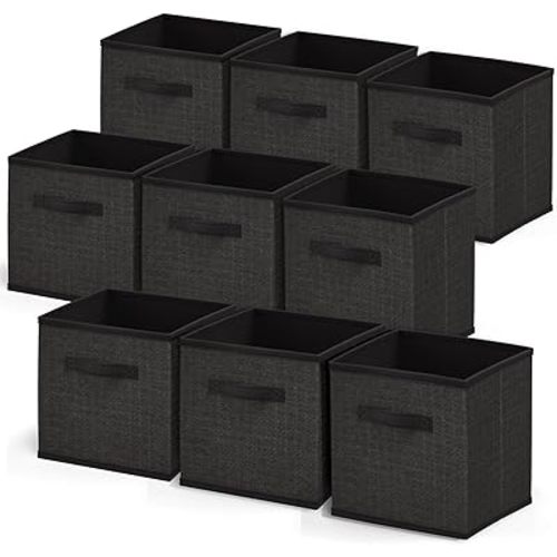 Nestl Cube Storage Bins, Foldable 9 Cube Storage Organizer Bins, Fabric Storage Cubes, Storage Basket with Handles, Black Closet Storage Bins, 11-Inch Cube Storage Bins for Bedroom, Playroom and More