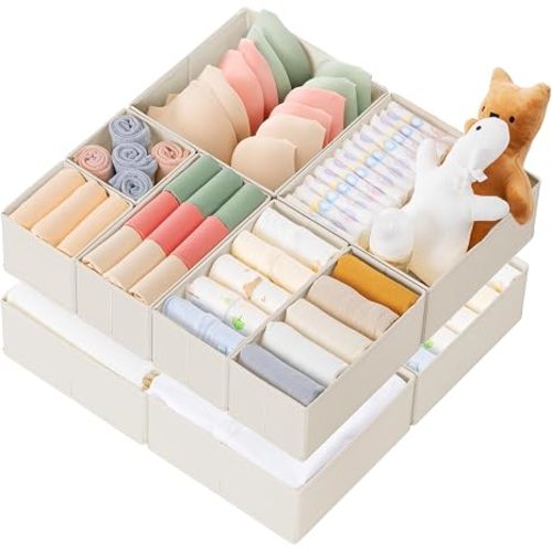 Criusia Drawer Organizer Clothes, 10 Pack Dresser Organizer for Baby Clothes, Underwear, Sock- Foldable Closet Organization and Storage Dividers Bins for Nursery, Bedroom (Beige)