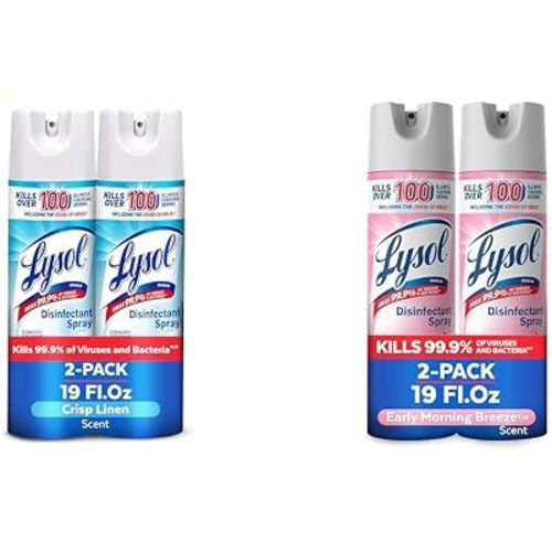 Lysol 2x19oz Crisp Linen + 2x19oz Early Morning Breeze Disinfectant Spray Bundle