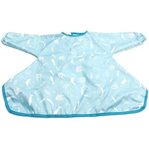 Waterproof Bibs with Long Sleeve for Baby, Baby Led Weaning Bib Coverall attaches to highchair, Handy to Carry