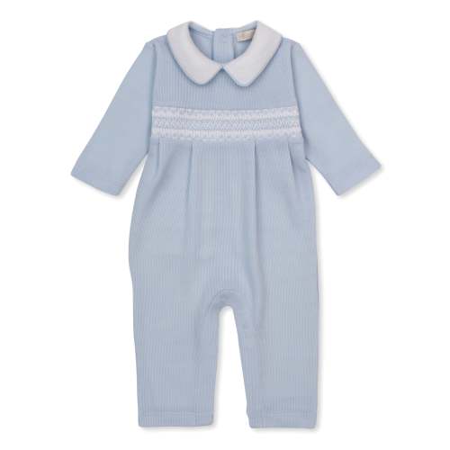CLB Punto Ingles Blue Hand Smocked Playsuit