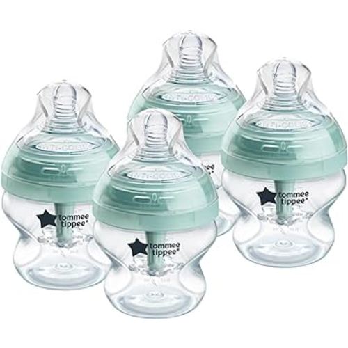 Tommee Tippee Advanced Anti-Colic 5 oz BPA Free Baby Bottles, Newborn 0+ Months, Slow Flow Breast-Like Nipple, Unique Design Keeps Air Away from Milk and Baby, Clear, Pack of 4