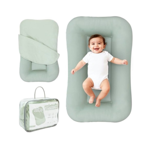 Aila + Aiden Baby Lounger | Organic Cotton Infant Lounger | Adjustable & Portable Floor Lounger | Supervised Use | Soft, Breathable, Washable Cover - Snuggle Collection - (Sage)